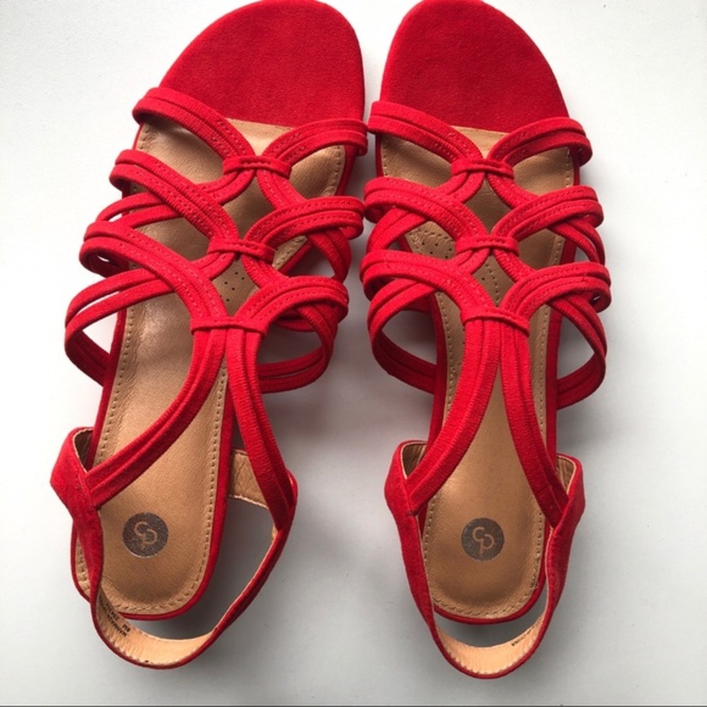 COPY - Dress Barn Red Stretch Strap Wedges